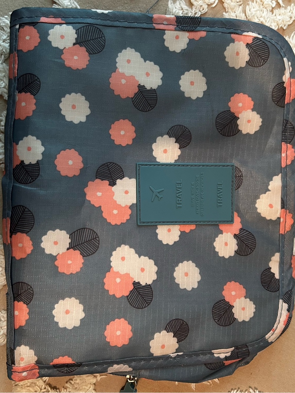 Travel Floral Organizer Bag in Teal and Coral